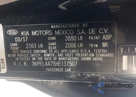 2017 Kia Forte S from USA, damaged, VIN 3KPFL4A75HE137507